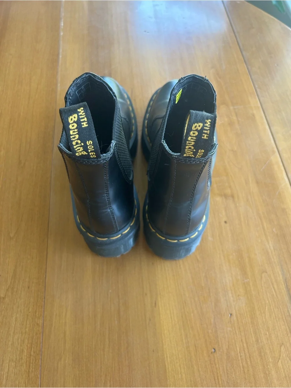 Dr. Martens Black Chelsea Platform Boots with Yellow Stitching